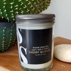 8oz 100% Soy Candle - Cherry Blossom; Fresh-Woody Floral White Cherry Blossom Scent
