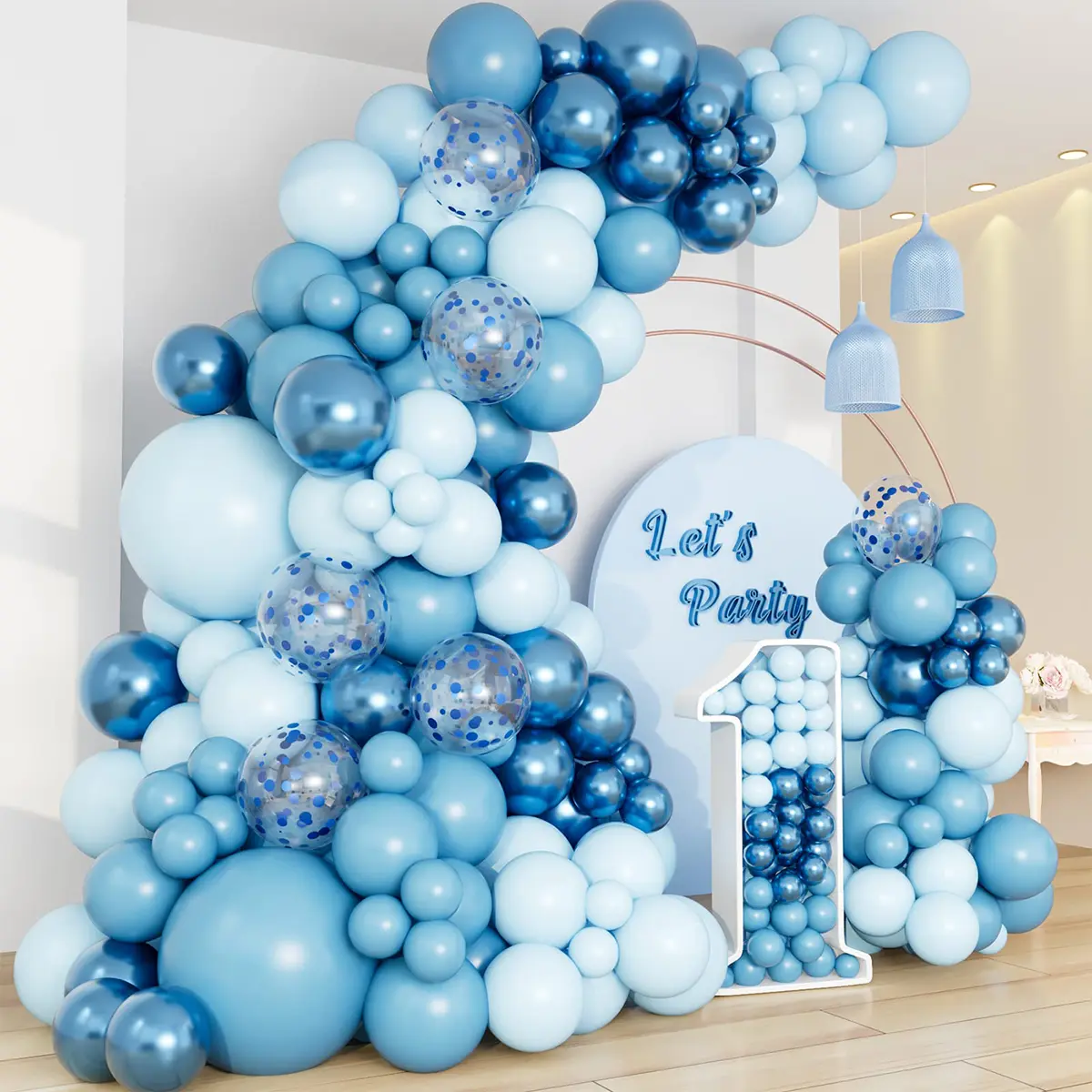 Baby Blue Balloon Garland Arch Kit,109pcs Blue Confetti Balloons,Anniversary Latex Balloon Wedding Birthday Party Decoration,Boys Baby Shower Decor