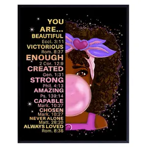 Black Girl African American Decor 11x14 - spiritual Religious Wall Art - I am positive affirmation - Christian Bible Verses - Inspirational Quotes - Pink Girls Bedroom Decor - Girls Room Wall Decor