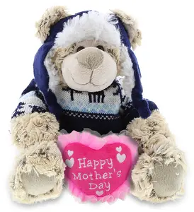 DOLLIBU Plush Polar Bear Stuffed Toy - Super Soft Polyester Heart-Themed, with Embroidered Details and Attached Clothes, Mothers Day Gift