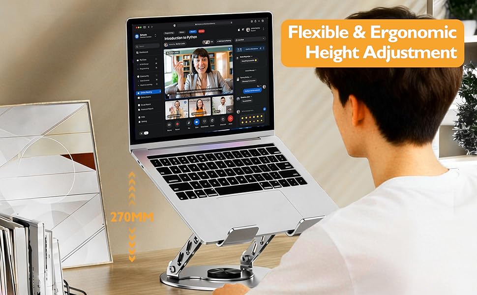 Adjustable Laptop Stand for Desk, 360 Degree Swivel Aluminum Laptop Riser, Foldable Ergonomic Notebook Holder with Ventilated Cooling Design, Heavy Duty Computer Stand Fits 10-17.3 Inch Laptops for Home Office, Gaming, Work from Home Adjustable Laptop Stand for Desk, 360 Degree Swivel Aluminum Laptop Riser, Foldable Ergonomic Notebook Holder with Ventilated Cooling Design, Heavy Duty Computer Stand Fits 10-17.3 Inch Laptops for Home Office, Gaming, Work from Home