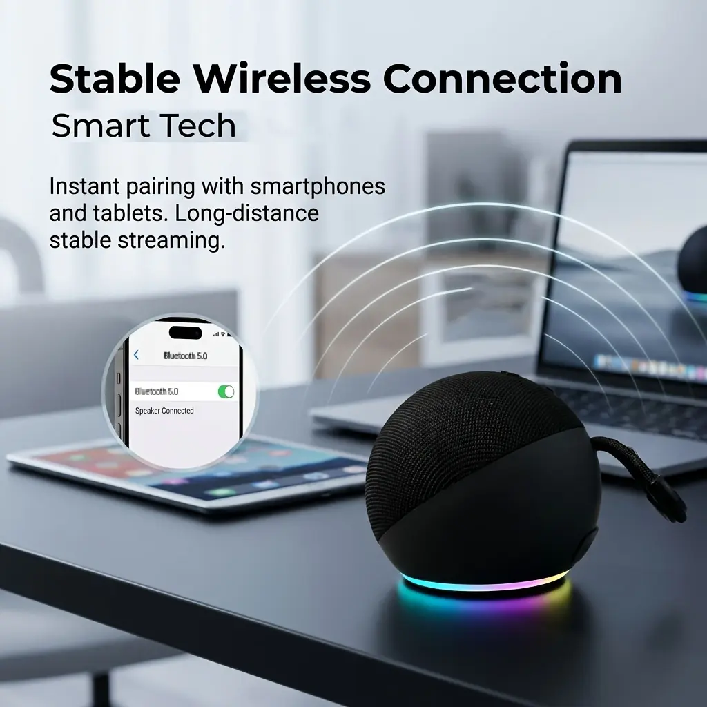 5th Gen Spherical Alexa Dot AI Smart Speaker with RGB LED Light, Wireless Subwoofer, TWS Connection, Portable Base, Bluetooth, Compact Built-In Design, Bass Boost, Interactive Audio, Speaker Connected, Music Call Functionality