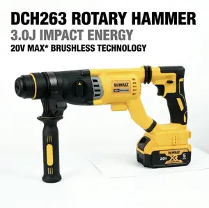DEWALT | 20V MAX XR | -Handle Rotary Hammer (DCH263) | Supplied with One 6.0Ah  Battery + Rapid Charger | 3.0 Joules Impact Energy / SHOCKS Active Vibration Control / Brushless Motor | Concrete Anchor Installation, Dowel Drilling, Overhead Rod Hanging