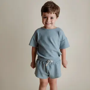 Santorini Blue Summer Waffle Toddler Top & Bottom Set