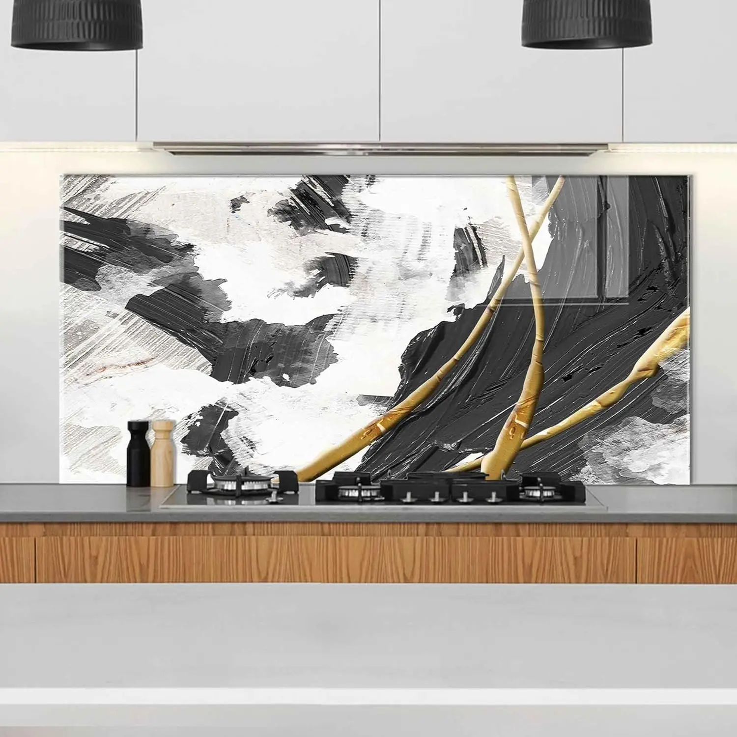 GCKG Abstract art painting Blue paint spilled on paper Tempered Glass Kitchen Backsplash, Stove Back Cover, Stove Splashback, Cutting Board, Kitchen Wall Decor