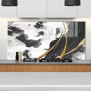 GCKG Abstract art painting Blue paint spilled on paper Tempered Glass Kitchen Backsplash, Stove Back Cover, Stove Splashback, Cutting Board, Kitchen Wall Decor