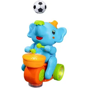 Drumming Elephant Car Toy, Multifunctional Musical Toy with Blow Floating Ball and Tricycle, Lights and Music, 2 Foam Balls (Blue)