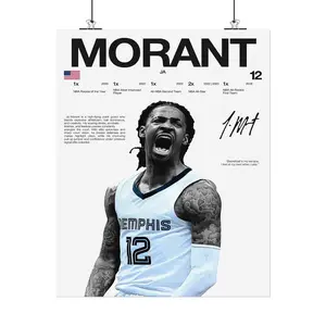 [New Sports Decor - Sale Up To 40%] [Unframe] Ja Morant Signed Poster, Hardline Series Basketball Wall Art, Explosive Point Guard Decor, Athlete Room Display, Gift for Basketball Fans