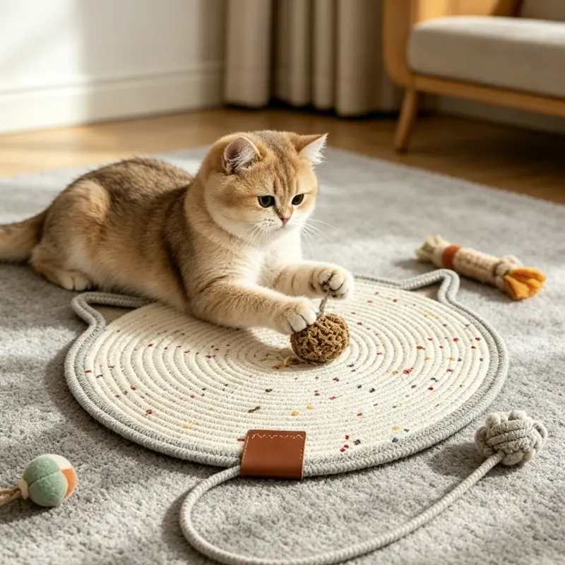 Cotton Rope Cat Scratcher Mat , Multi-Functional Scratch Pad & Bed, Washable & No-Shedding Cat Nail File, Durable Cat Scratching Carpet for Indoor Cats Home, All-Season