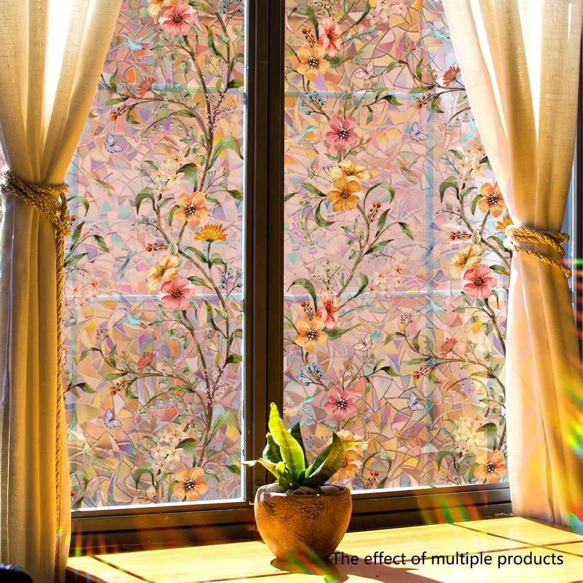 Floral Pattern Window Sticker, Removable Static Cling Window Decal, DIY Decorative Sticker for Home Living Room Bedroom