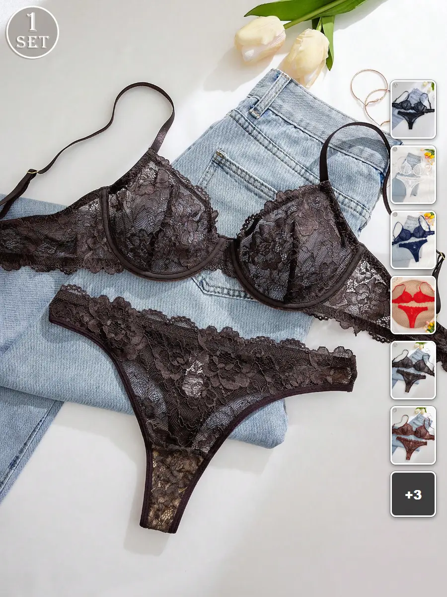 Wireless Bra Panty Set Lace Comfortable Everyday Sexy Loungewear