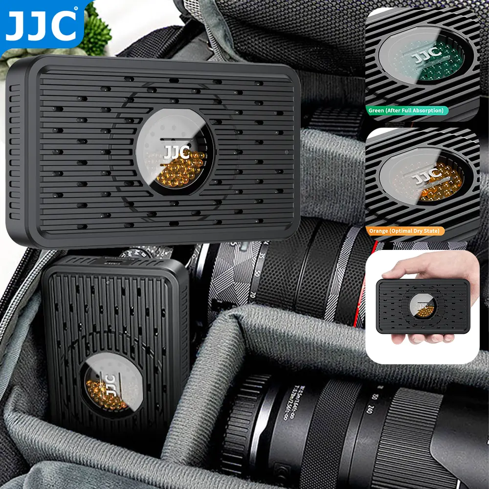 JJC Rechargeable Desiccant Dehumidifier for Cameras Lens Precision Instruments Storage Silica Gel Beads Real-Time Moisture Window Compact Portable with Intelligent Temp Control Type-C Port Heating Power Outage Protection