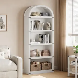 5 Tier Arched Bookcase, 72'' Tall Bookcase Wooden Arch Bookshelf, Freestanding Arched Cabinet for Living Room Bedroom Study Office