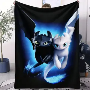How To Train Your Dragon Themed Throw Blanket, Toothless & Light Fury Character Design, Cozy Plush Fabric, Thoughtful Gift for Kids & Animation Fans