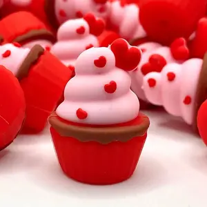 Cupcake Cutie 3D Silicone Focal Beads - Valentine's Day Cupcake Shape Beads DIY Craft Supplies Bakery Food