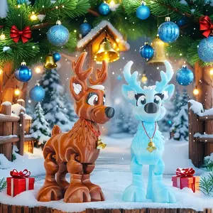 Cute Christmas Deer Figurine, Jointed Body, 3D Printed Home Decor, Ornaments Decor, Perfect Holiday Gift for Family, Living Room Decoration