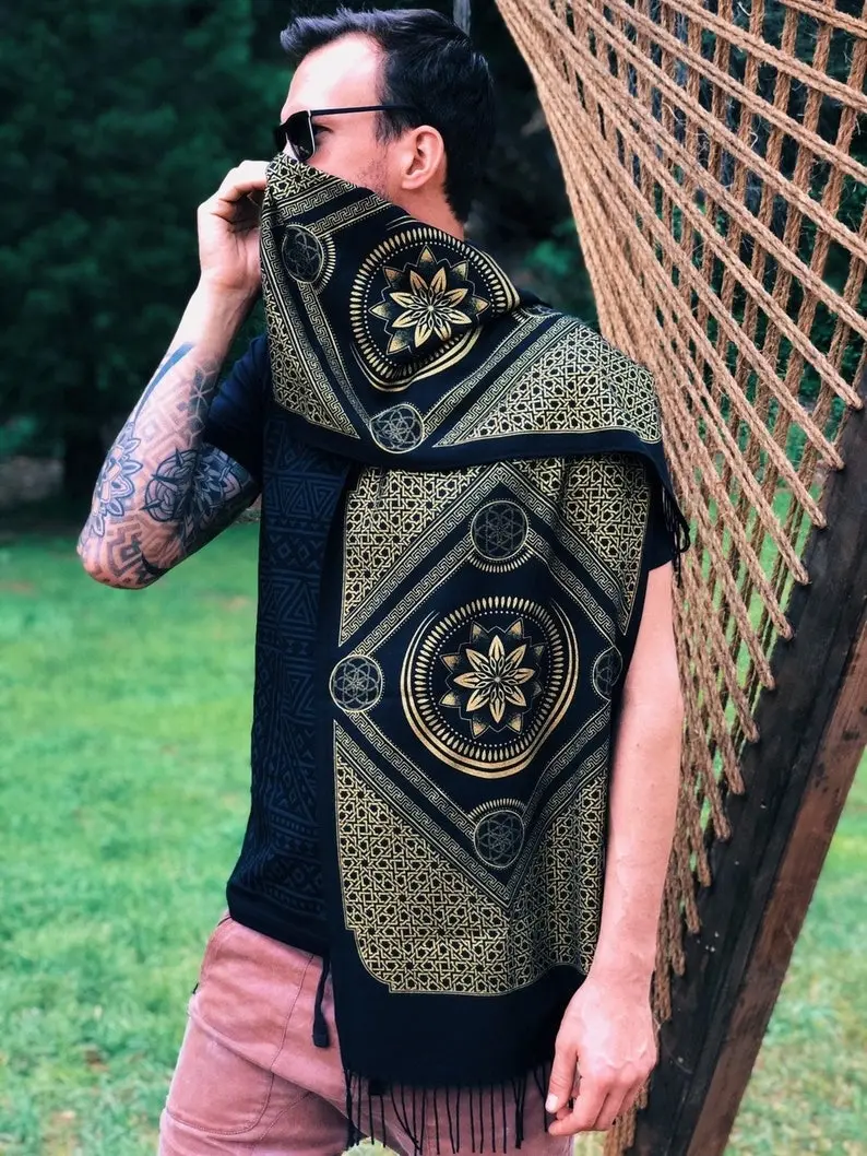 Eternal Series Pashmina Scarf / Turkish Cotton Shawl / Sacred Geometry Clothing / Festival + Streetwear Scarf