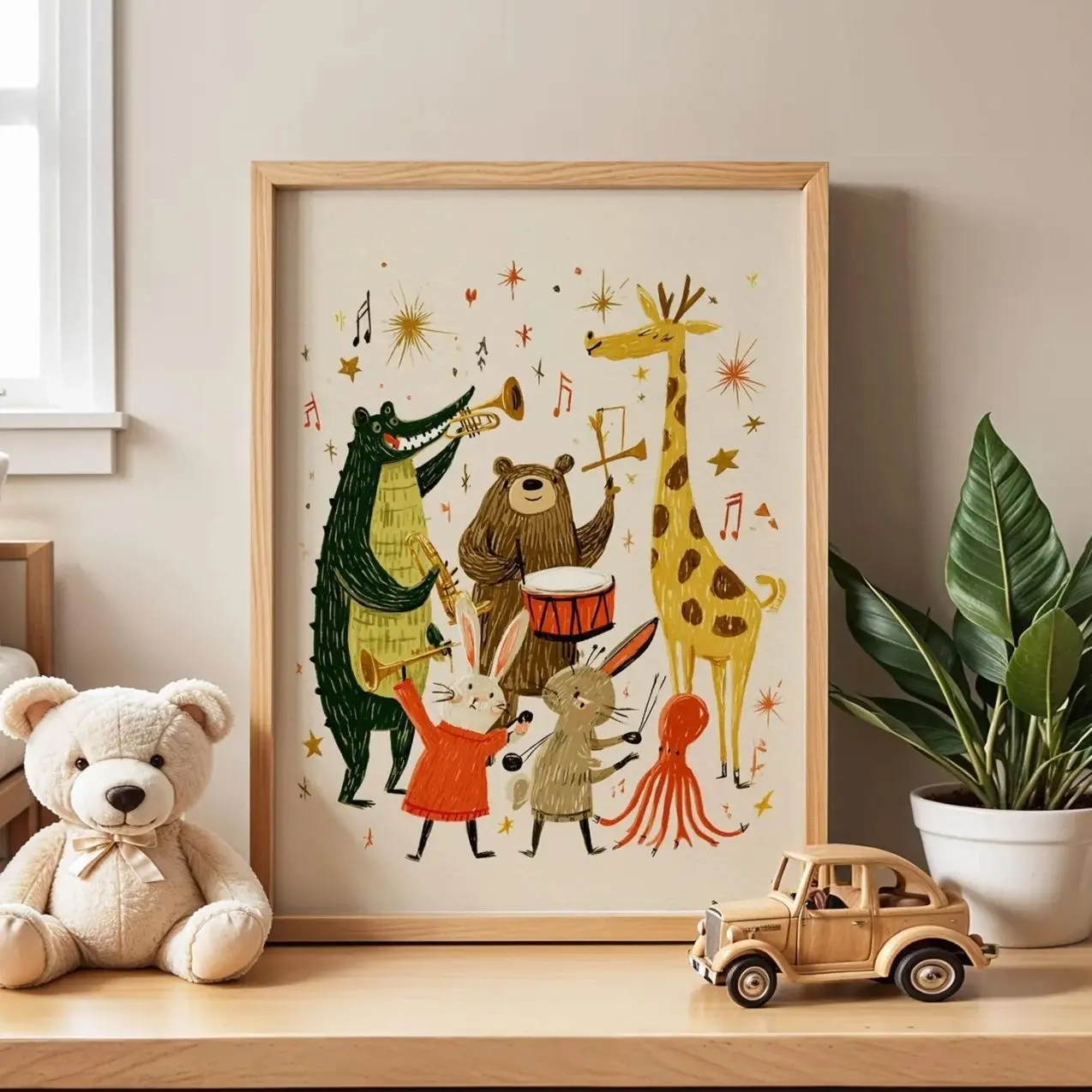 Animal Band Nursery Poster Cute Jungle Wall Art Kids Music Room Decor Print D