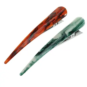 CHEIBEAR 2 Pcs Long Metal Duckbill Hair Clips, Long Crocodile Hair Clips for Women, 5.31"x0.83"x1.18", Green, Red