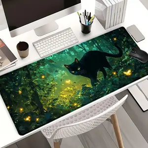 Black Cat in Forest Gaming Mouse Pad Extra Large Computer Mouse Pads for Desk xxl Mouse Pad for Laptop Big Mouse Pad Extended Mouse Pad with Non - Slip Rubber Base Stitched Edge for Home and Office Desk Accessories