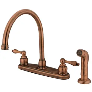 Kingston Brass  Goose Neck Kitchen Faucet With Side Sprayer - Antique Copper Finish