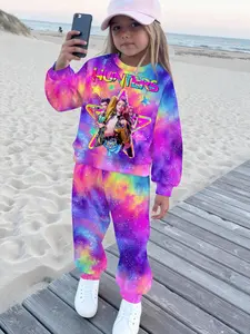 Autumn Winter Kpop Hunter Girl Cute Cartoon Graffiti Print Long Sleeve Hoodie Sweatpants Set Outfit, Casual Fitted Girls' Fashion