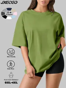 Jxgogo Plus Size Women's Oversized Workout T-Shirt, Curvy-Fit Breathable Gym Yoga Top, Casual Sporty Basic Tee for Daily & Fitness