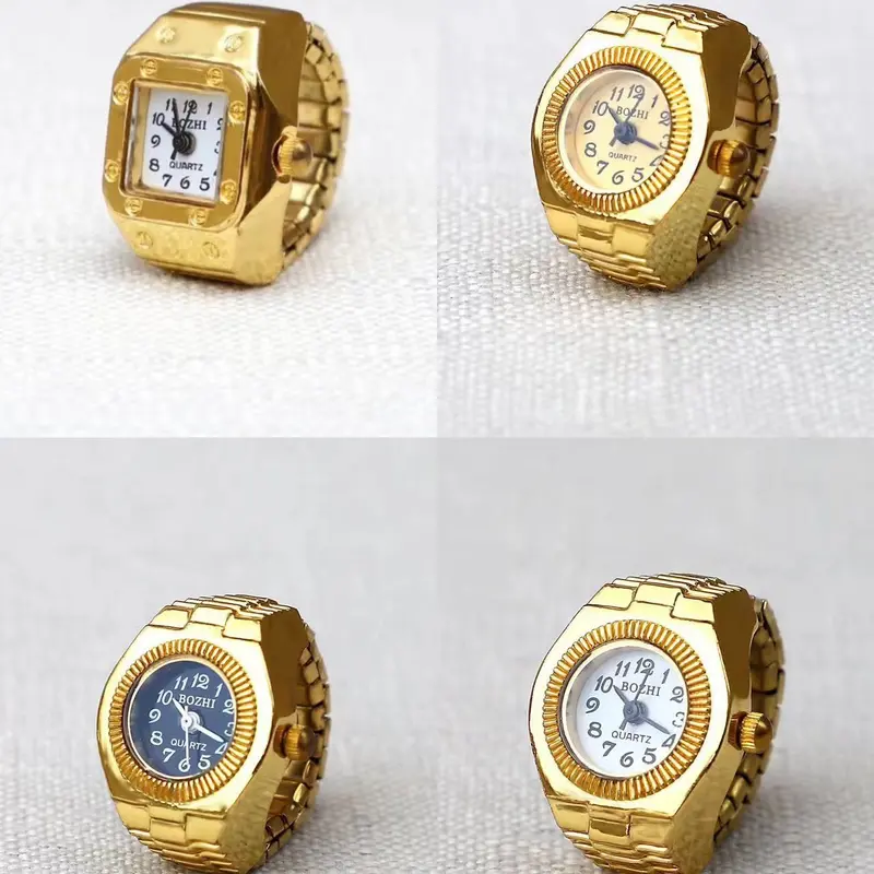 Unisex Silver Gold Quartz Roman Numeral Adjustable Open Band Finger Ring Watch Low Price Antique Finger Ring Watch Flip-Open Design  main image 4