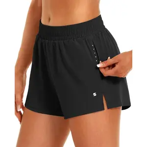 Stelle Women's 3.5" High Waisted Running Shorts Quick-Dry Gym Shorts Workout Athletic Shorts Mesh Liner with Zipper Pockets workout clothes sporty short woman gym yoga workout midsize running solid color summer short lycra  shorts
