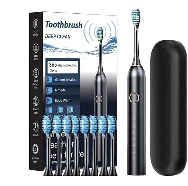 Sonic Electric Toothbrush with 8 Brush Heads for Adults 180 Days on a Single Charge, 6 Modes, 42000 high-Frequency Vibration,2 Minutes Built-in Smart Timer (Black, Includes Storage case) Whitening Whitening
