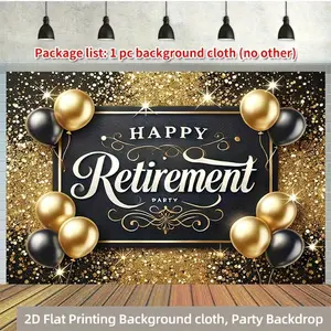 2D Flat 1pc Black and Golden Retirement Celebration Polyester Photo Backdrop, Party Banner Flag Birthday Decorations, Perfect for Family, Garden, Yard Anniversary Celebrations & Photo Booth Props, Multi-Use Wall Ha