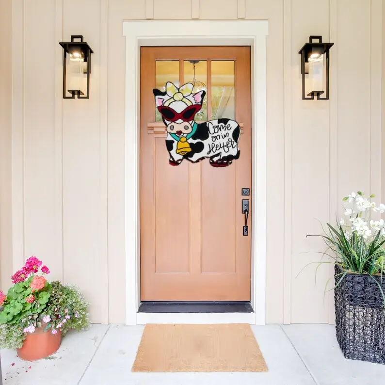 Come On In Heifer Door Hanger | Hand-Painted Farmhouse Front Door Decor