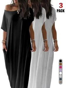 Women's Cozy Oversized Off-Shoulder Dress, Loose Fit, Half Sleeve, Long Dress, Available in Multiple Colors, Casual Wear, Womenswear