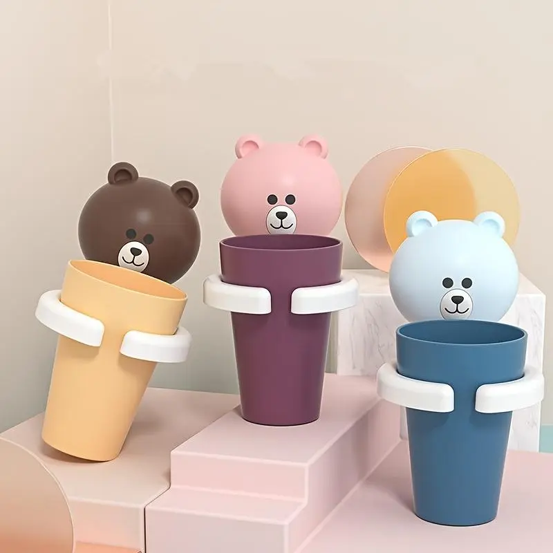 Countertop Toothbrush and Rinse Cup Holder, Adorable Bathroom Supply, No-Drill Installation Design, Countertop Toothbrush Holders