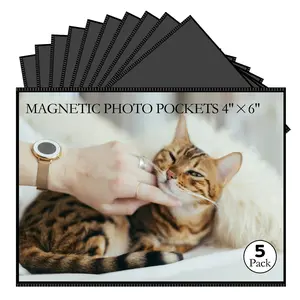 5 Pack 4x6" Magnetic Picture Frame with Black Border, Reusable Refrigerator Magnets for Pictures, Magnet Photo Frame Pockets/Postcard Holder, Perfect Display Frame, Easy Attach