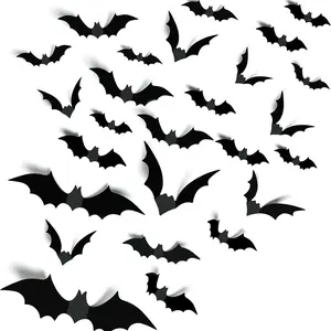 Halloween Party Supplies, 140pcs Realistic PVC 3D Horror Bat Wall Stickers, Spooky Home Decor, DIY Halloween Decoration, Wall Decal