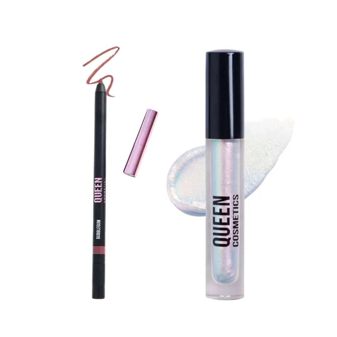 Virtual Reality diamond shimmer gloss lip kit with On lock Long wearing lip liner Bubblegum