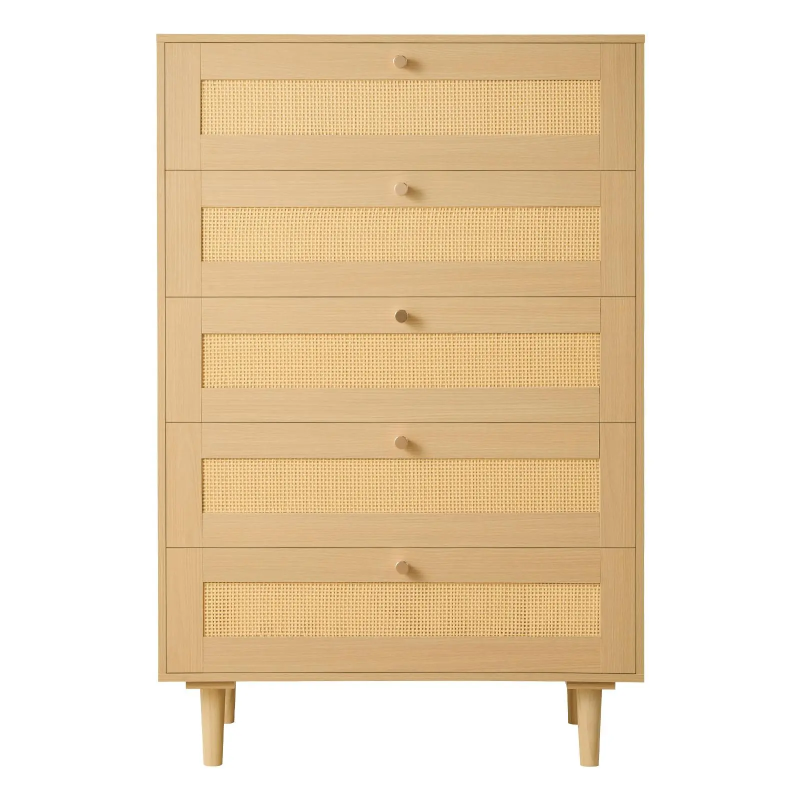 【SummerFinds】VEVOR 5 Drawer Rattan Dresser, Modern Closet Dresser for Bedroom, Natural Rattan Chest of Drawers with Metal Handles & Wooden Legs, Chest Clothing Organizer & Storage for Bedroom, Living Room, Hallway