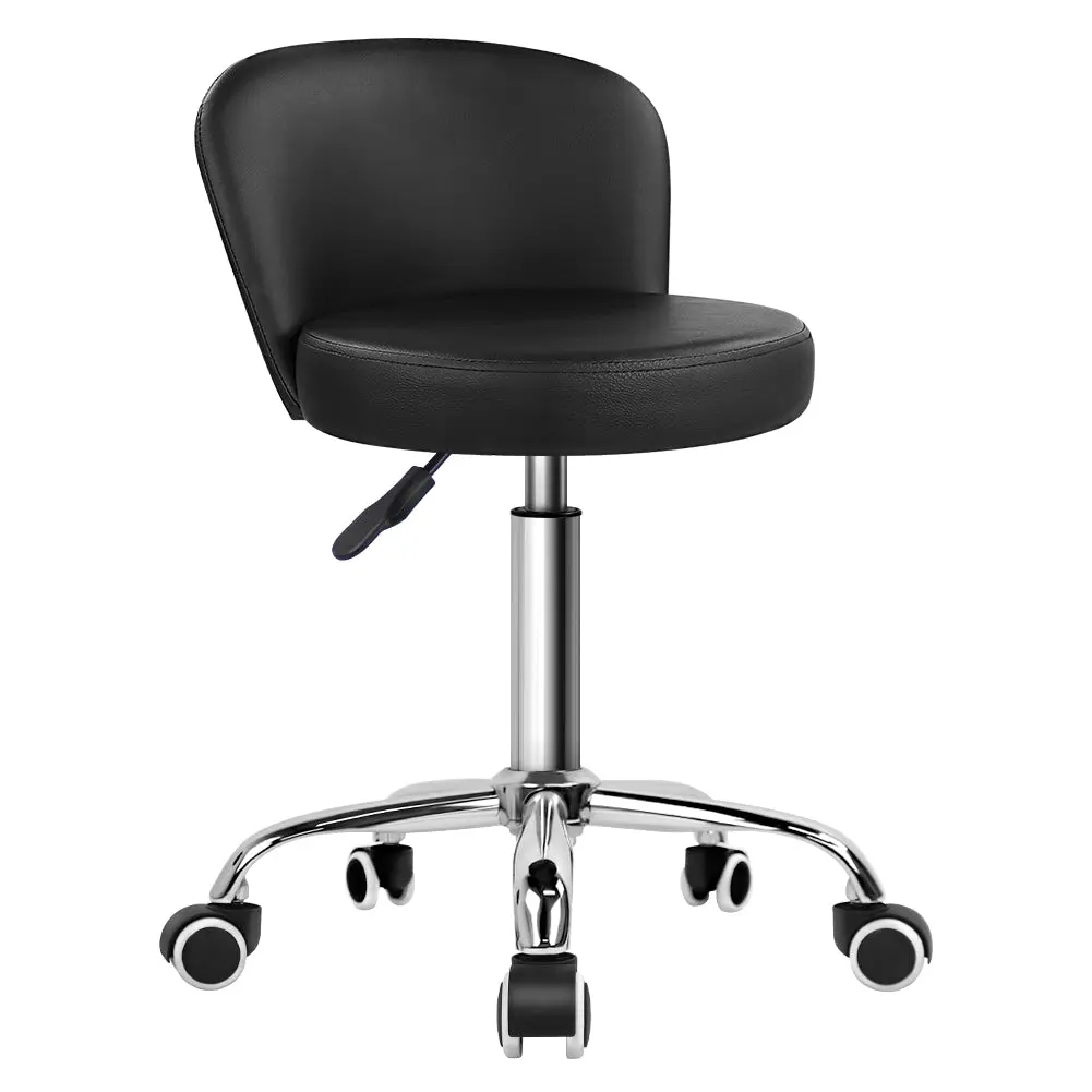 KKTONER Sturdy PU Leather Drafting Stool - 19-25.4in Tall Height-Adjustable Swivel Office Chair with Curved Back, Foam Padding, Quiet Floor Glide, Rolling Wheels, Simple Look, Assembly Required for Vanity, Office Use