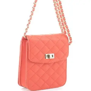 Above It All Coral Crossbody Handbag with Gold Tone Hardware and Chain Link Shoulder Strap