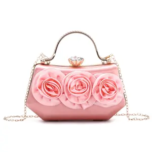 Emprier Women Flower Evening Handbag Satin Floral Clutch Purses Chain Strap Shoulder Bag