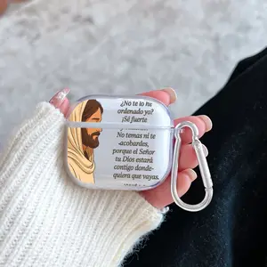 Divine Encouragement Pattern TPU Soft Protective Case for Apple AirPods 4/3/2/1/Pro/Pro2 Transparent Earphone Cover with Keychain Attachment