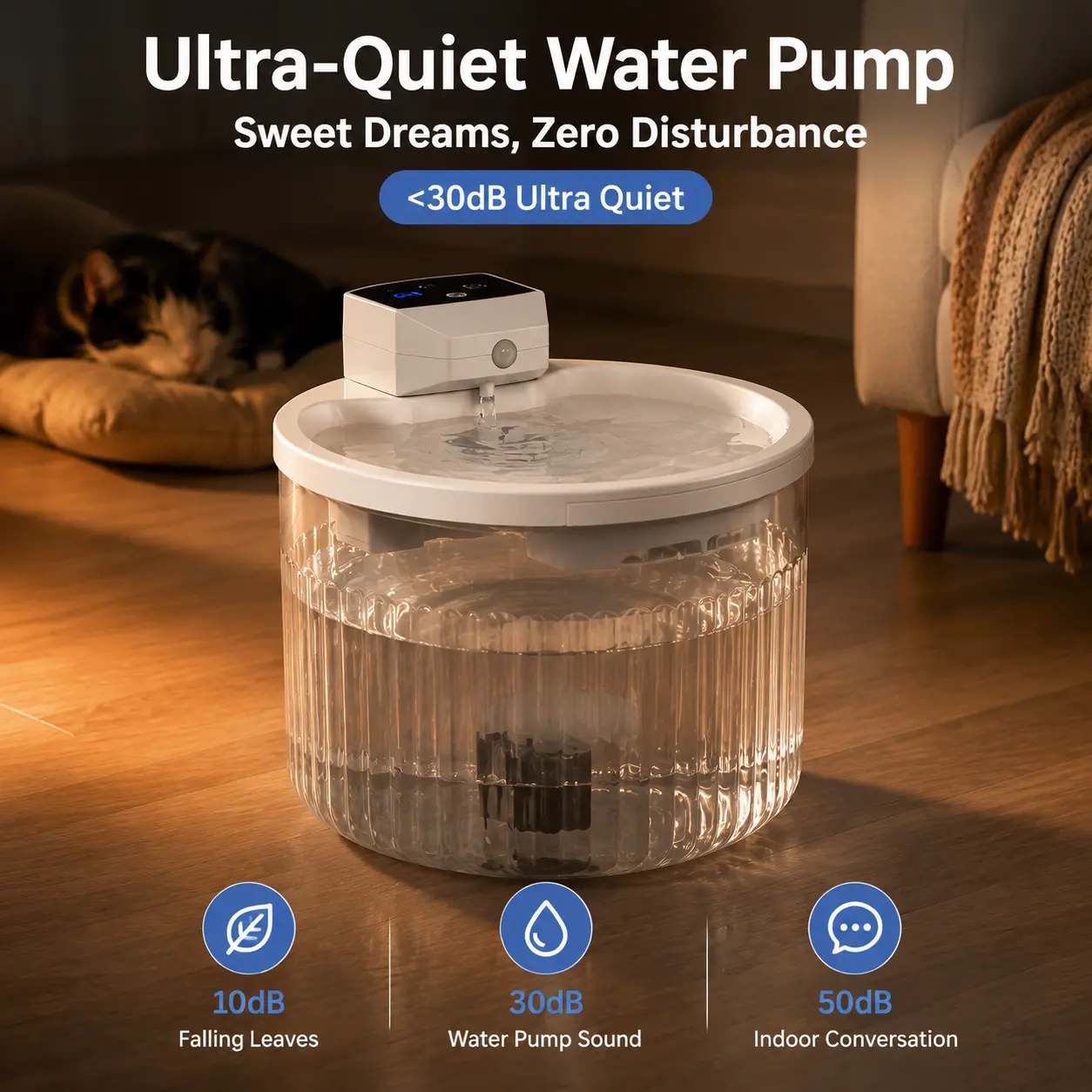Cordless Cat Water Fountain, 2L Wireless Pet Water Fountain with Smart Sensor, 2500mAh Rechargeable Battery, Ultra Quiet Automatic Drinking Fountain with Multi-Stage Filter for Cats & Small Dogs sohochic