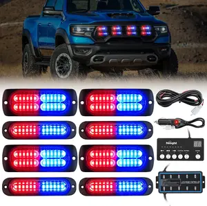 Nilight 8PCS Led Strobe Lights bar with Controller 12V 24V Sync Feature Red Blue Light 12 24 LED Surface Mount Hazard Warning for Vehicle Car Truck RV ATV