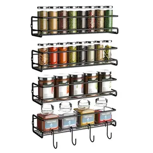 Magnetic Spice Racks Set of 4 with Hooks Rustproof Metal Storage for Kitchen Pantry & Fridge Easy Organization for Herbs Spices & Drinks