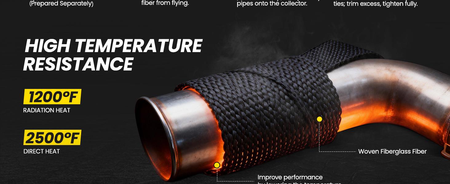 Exhaust Heat Wrap, 2"x 16 Ft, Motorcycle Fiberglass Heat Shield Tape With Stainless Ties, Black