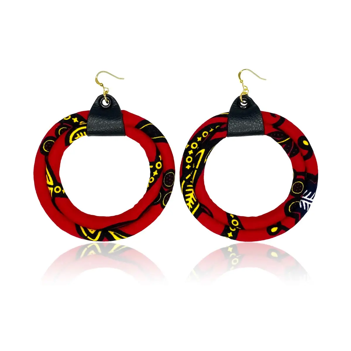Red African Print Cloth Circle Earrings | Fabric Earrings | Red Ankara Earrings | Cloth & Cord