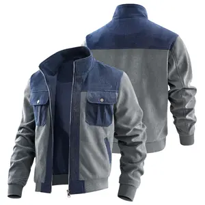 "Mock Neck Zip-Up Paneled Jacket - Waffle-Knit Texture & Functional Utility Pockets for Everyday Wear