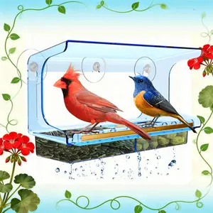 LUJII Blue Window Bird Feeder – 5 Super Strong Suction Cups, All-in-One Construction, Removable Seed Tray, Fits Large Birds Like Cardinals & Blue Jays, Unique Christmas & Holiday Gift for Bird Lovers