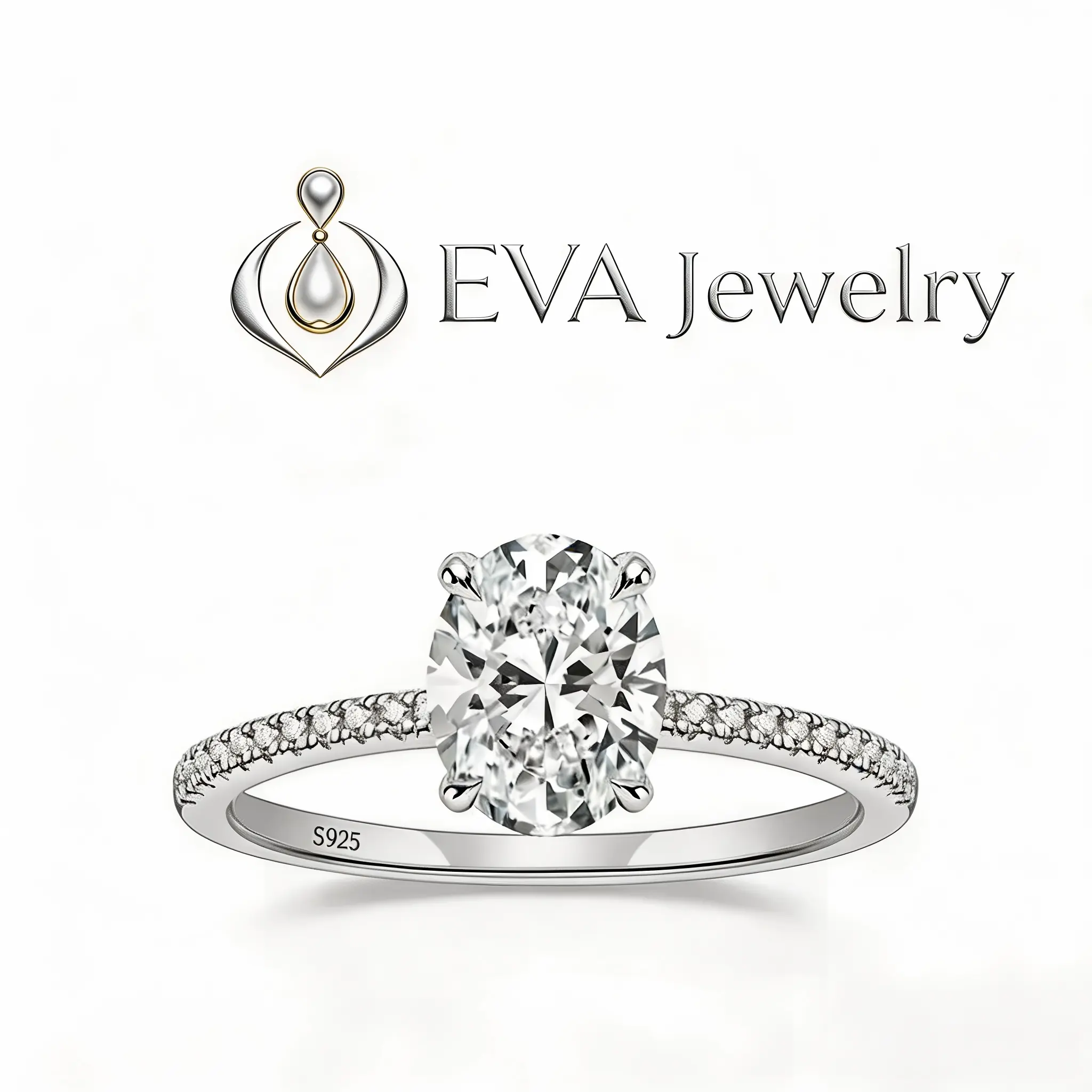 [EVA Jewelry] Oval Cut 3CT 925 Sterling Silver Synthetic Moissanite Ring